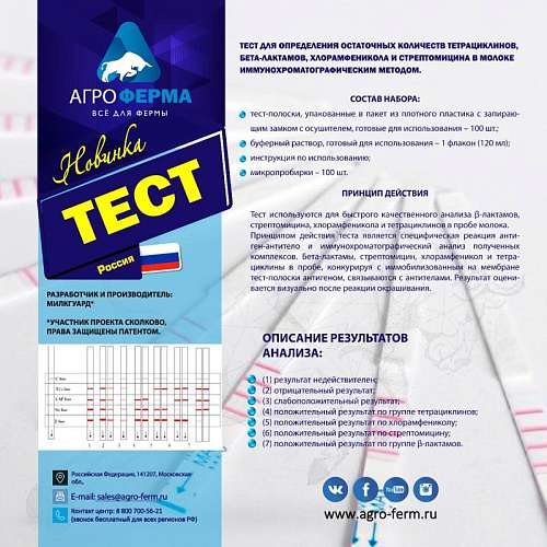 Тест для определения остаточных количеств тетрациклинов, бета-лактамов, хлорамфеникола и стрептомицина в молоке иммунохроматографическим методом